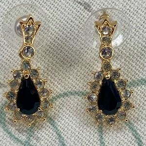 Drop JcPenny earrings. Gold tone with diamond look trim and black ce…